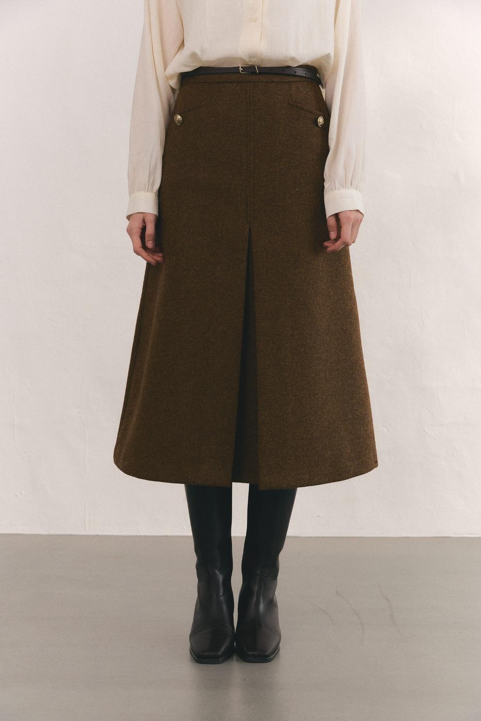 에이라인 울 벨트 스커트 [브라운]