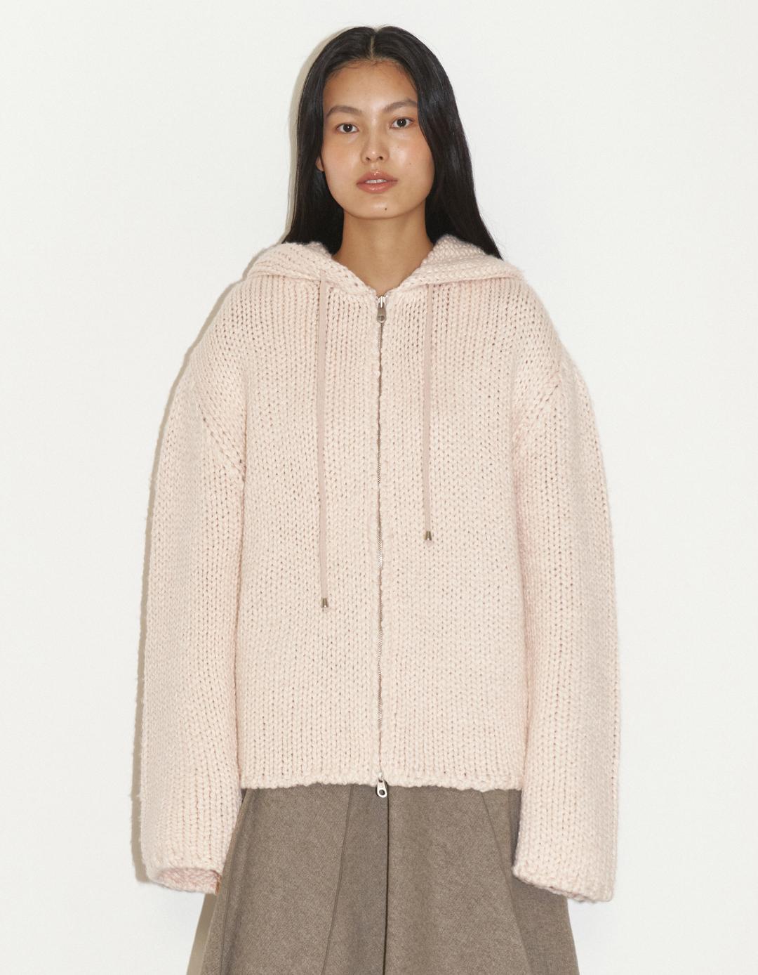 ALPACA CHUNKY KNITTED JACKET, PINK