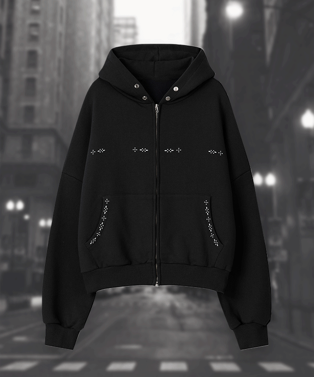 [4C] 오브제 하이 버튼 핫픽스 스터드 오버 후드집업