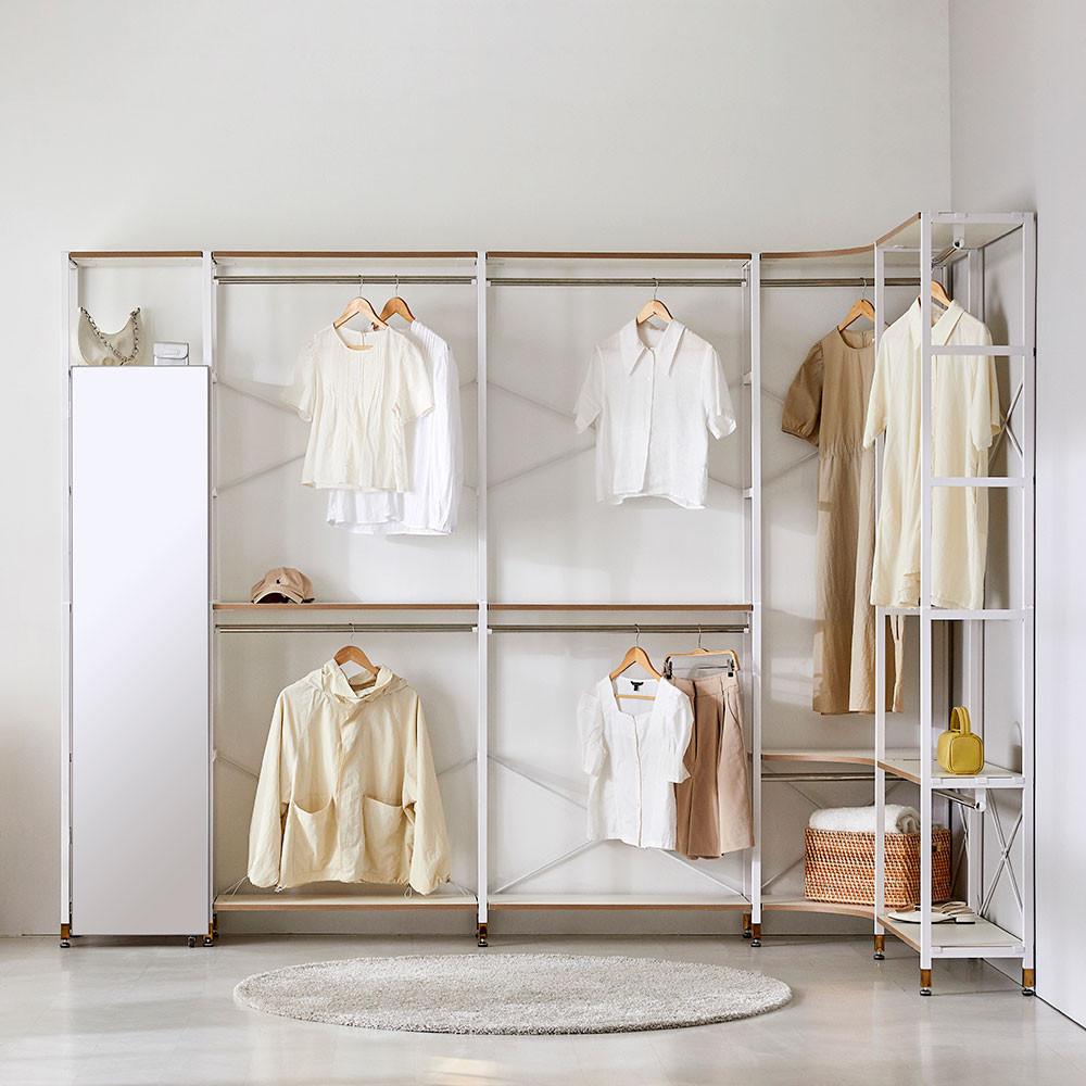 모던하임 시스템행거 드레스룸행거 화이트 코너 2단 고정식 행거 ㄱ자