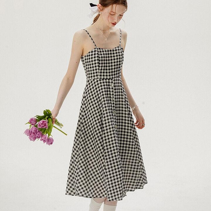 블랙 체크 나시원피스
