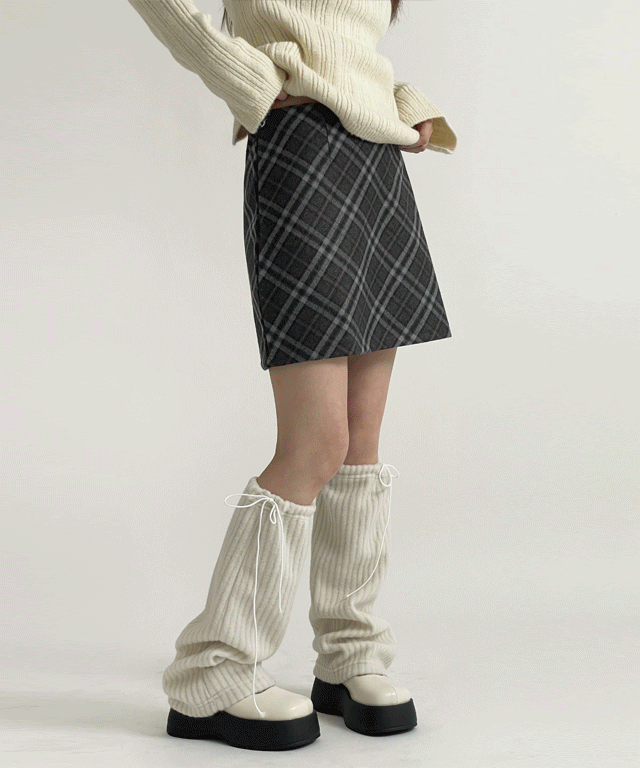 울 체크 패턴 모직 미니 속바지 스커트