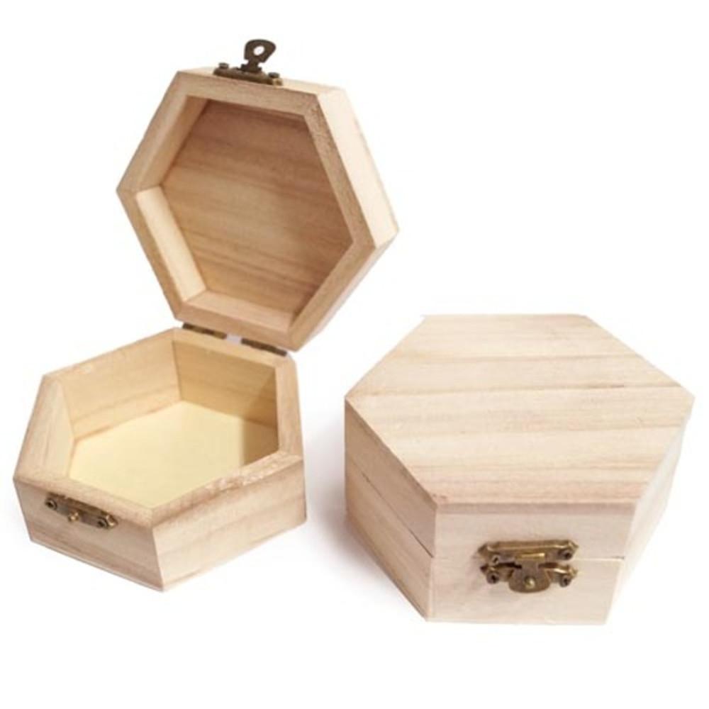 케이씨원 나무 보석함 정리함 꾸미기 육각 보관함 지름 10cm