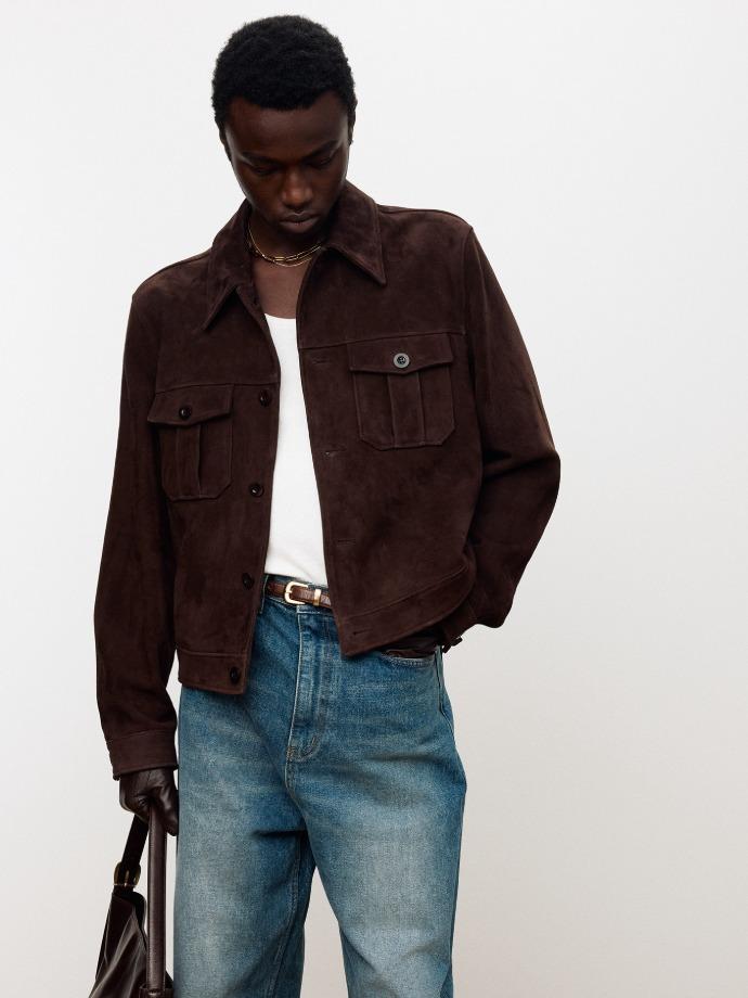 SUEDE TRUCKER JACKET_ DARK BROWN