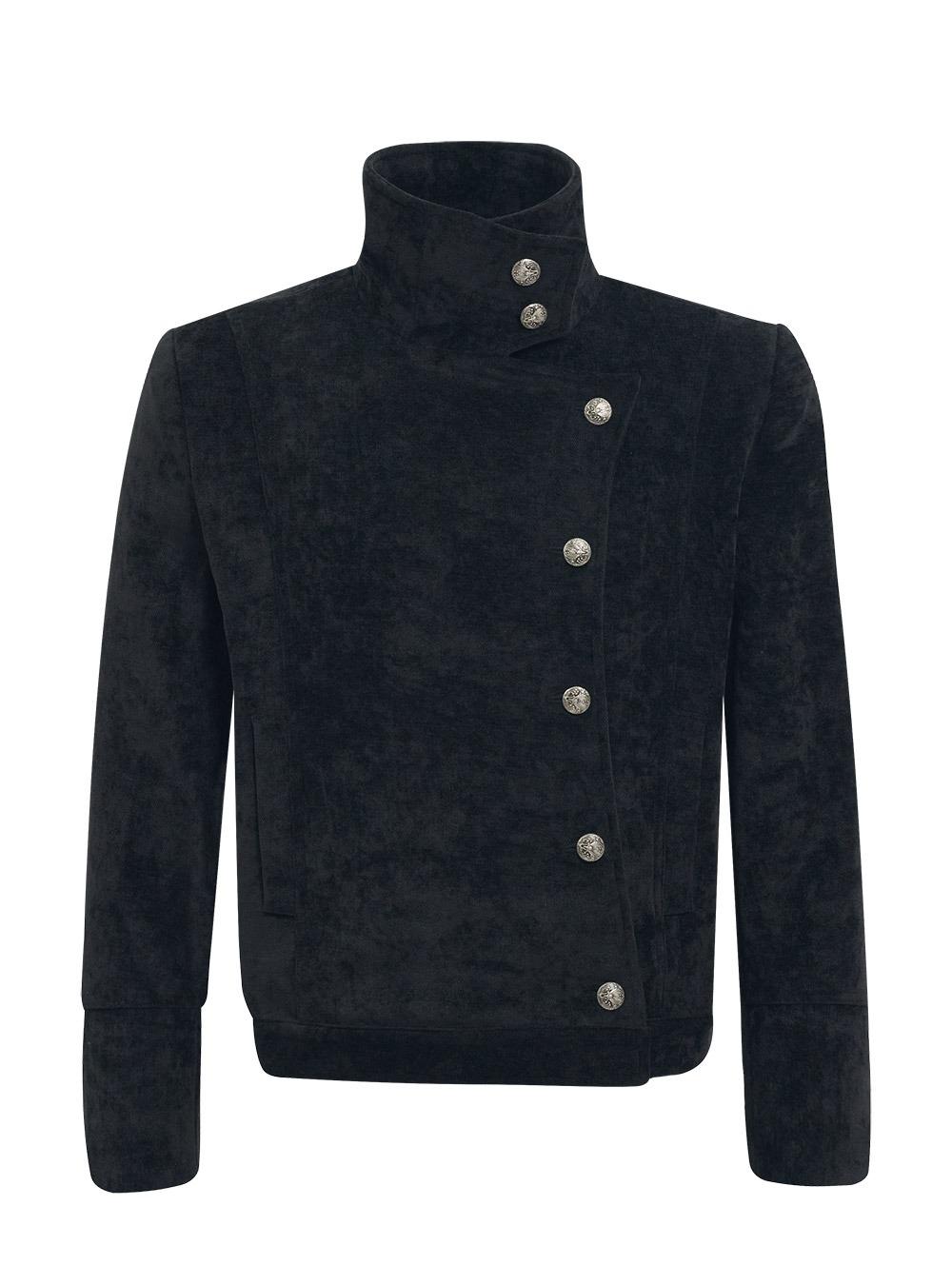 Asymmetric High-Neck Velvet Jacket