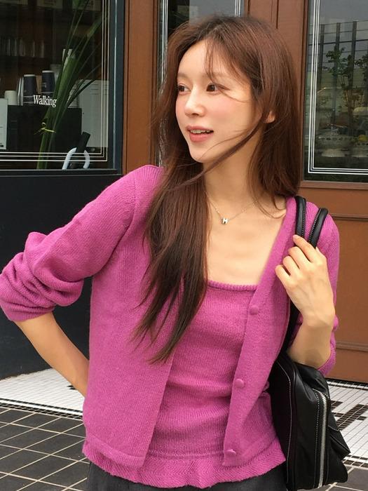 [세트] 모헤어 가디건 + 프릴 니트 슬리브리스 그레이프 J1826