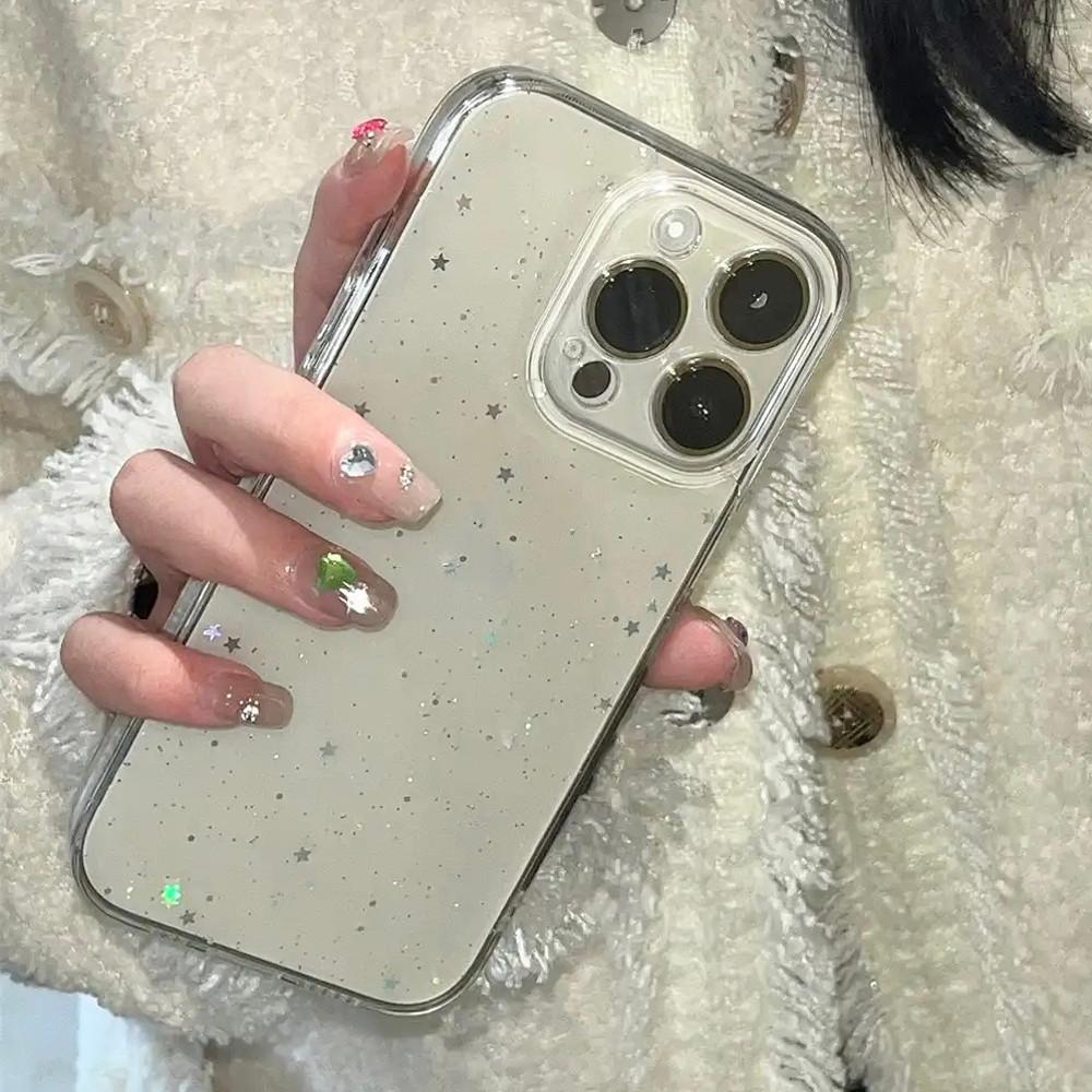 별 글리터 펄 반짝이 투명 아이폰 15 프로 케이스 젤하드 스타 데일리커버