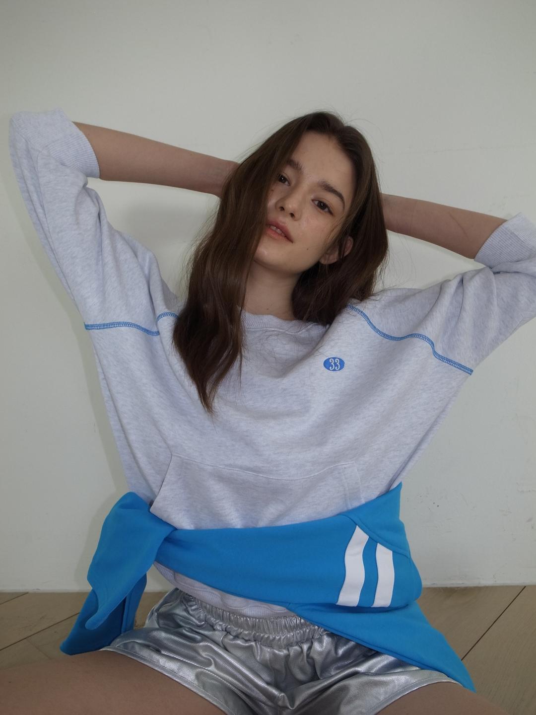 Pocket Half-Sleeves Sweatshirt (LIGHT MELANGE GREY)