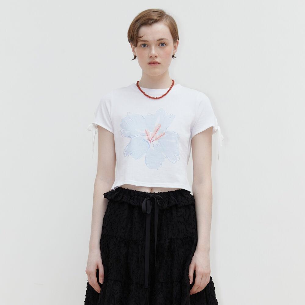 PRINTED RIBBON SLEEVE T-SHIRT (SKY BLUE)