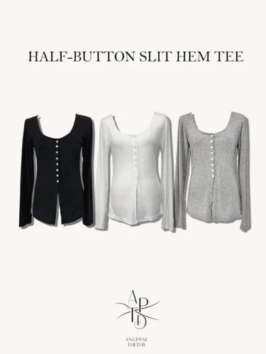 Made 031 [쫀쫀슬림핏] 유넥 하프버튼 밑단 트임티(3color/55-88)