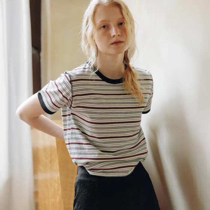 Smooth stripe ringer tee (ivory)