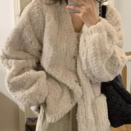 양털 후리스 스냅버튼 포근 가디건 자켓