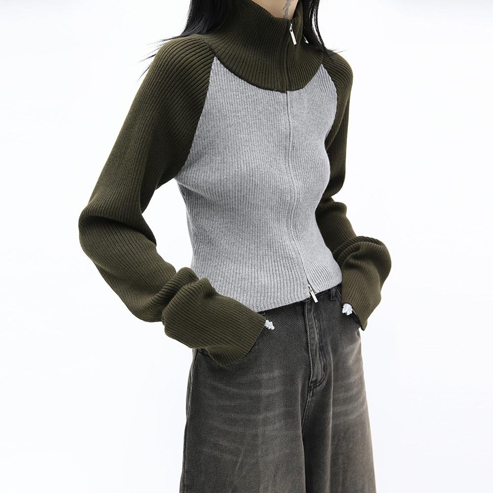 하이넥니트 슬림니트 투웨이집업