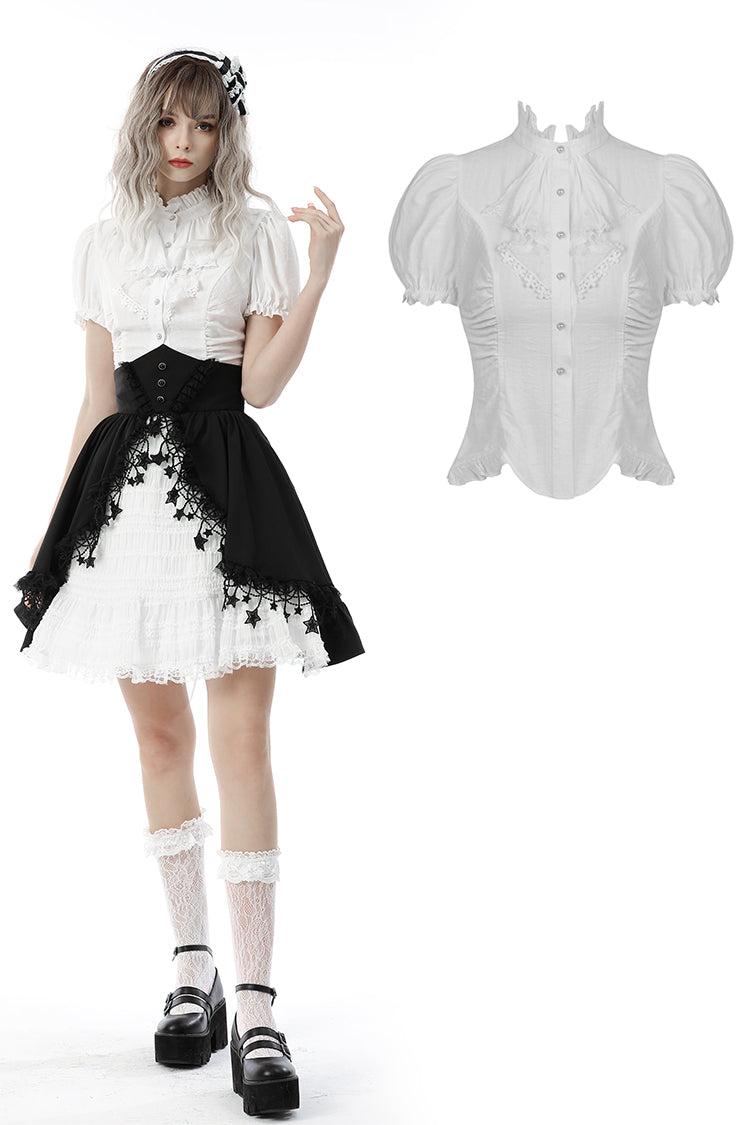White ruffle neckline blouse IW087WH - XS
