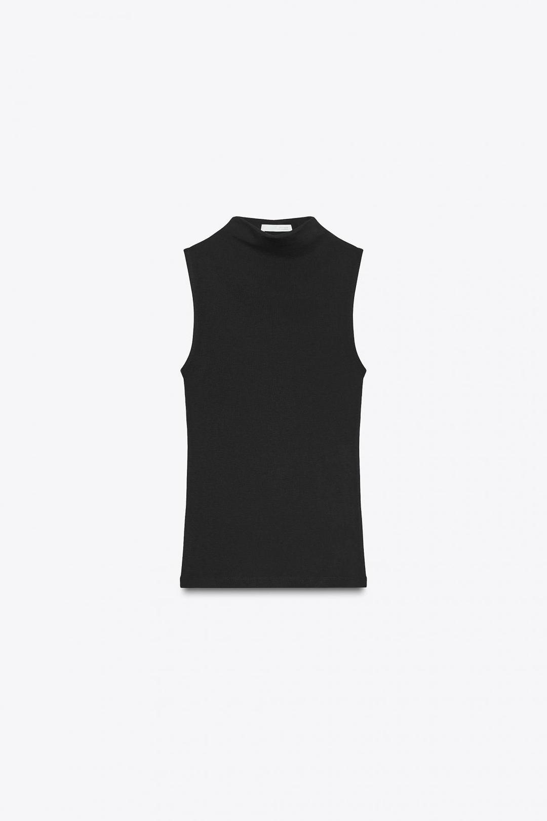 스페인샵 자라 베이직 코튼 모달 하이넥 민소매 티셔츠 3641/871 BLACK