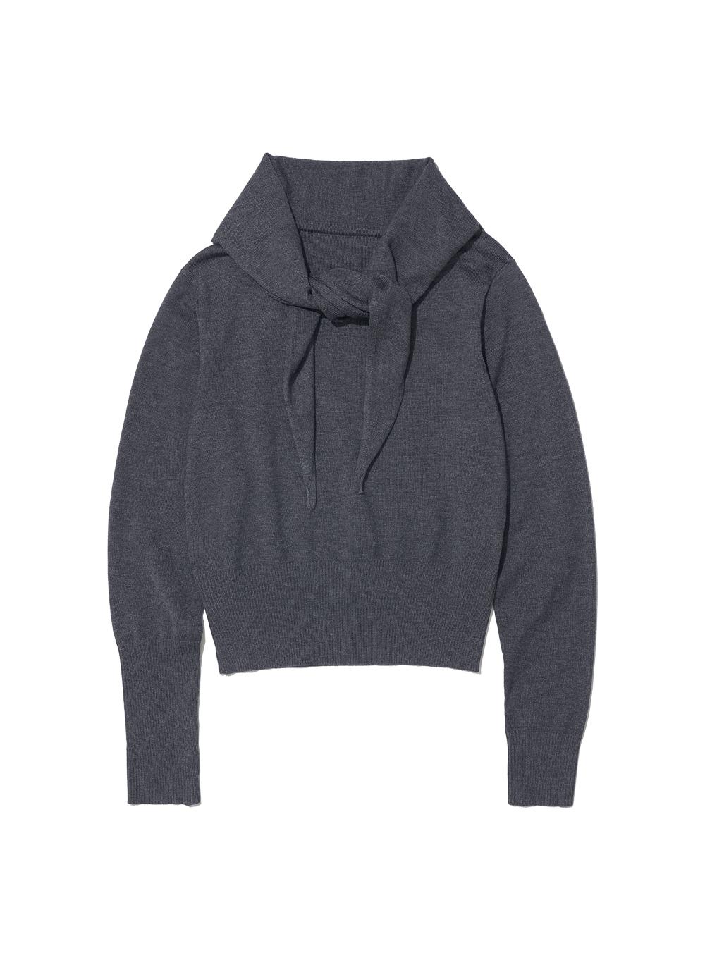 [WOMEN] 2WAY UNBALANCED SCARF KNIT CREWNECK_CHARCOAL MELANGE
