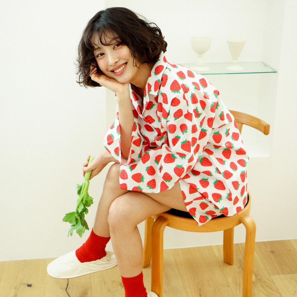 간절기 순면 스트로베리 딸기 파자마 반바지 잠옷 세트