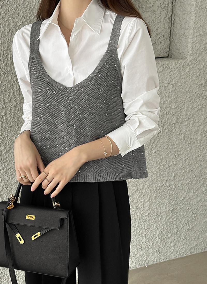 슈어 스팽글 니트 베스트