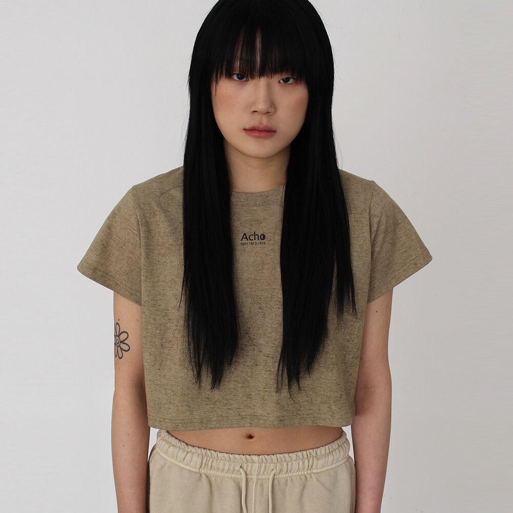 나염 빈티지 반팔 반크롭티_딥베이지