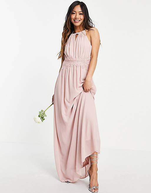Vila Bridesmaid maxi halterneck dress in pink