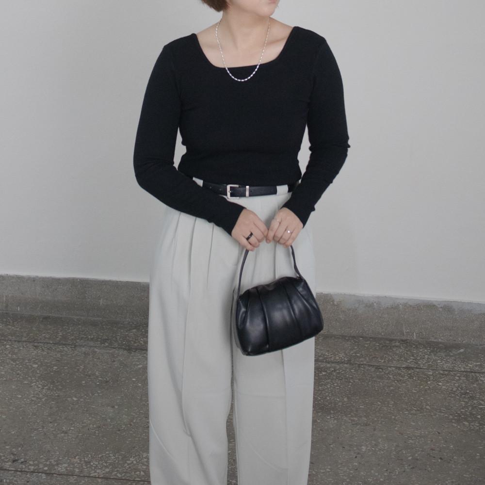 긴팔 스퀘어넥 골지 니트 ( 화이트 오렌지 블랙 ) 여성 부드러운 이너 티셔츠