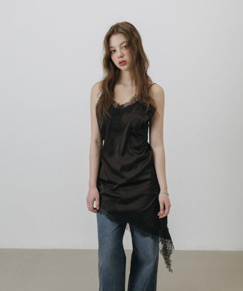 레이스 언발 슬립 레이어드 원피스_BLACK