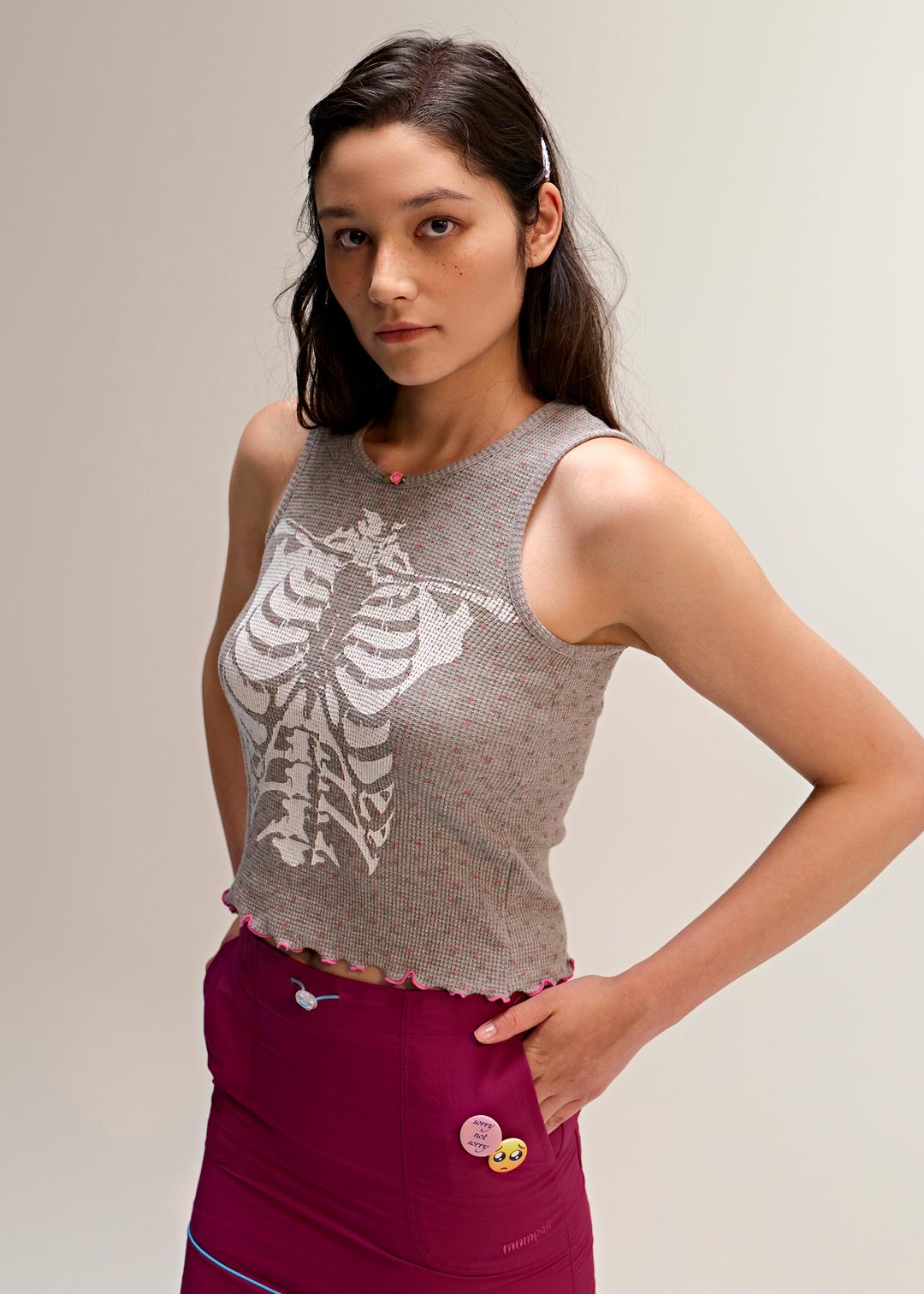 Floral Bone Sleeveless Gray