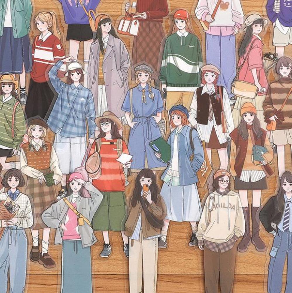 인스타 감성 소녀 인물 다꾸 PET 스티커 30매