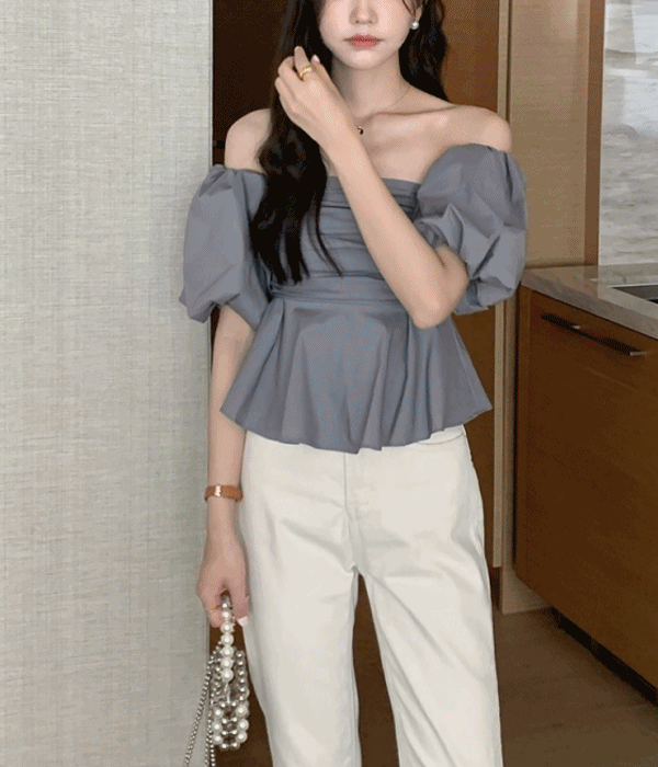 반하니 틴타❤️ 소매 퍼프 러플 스모크 밴딩 오프숄더 투웨이 블라우스 4color