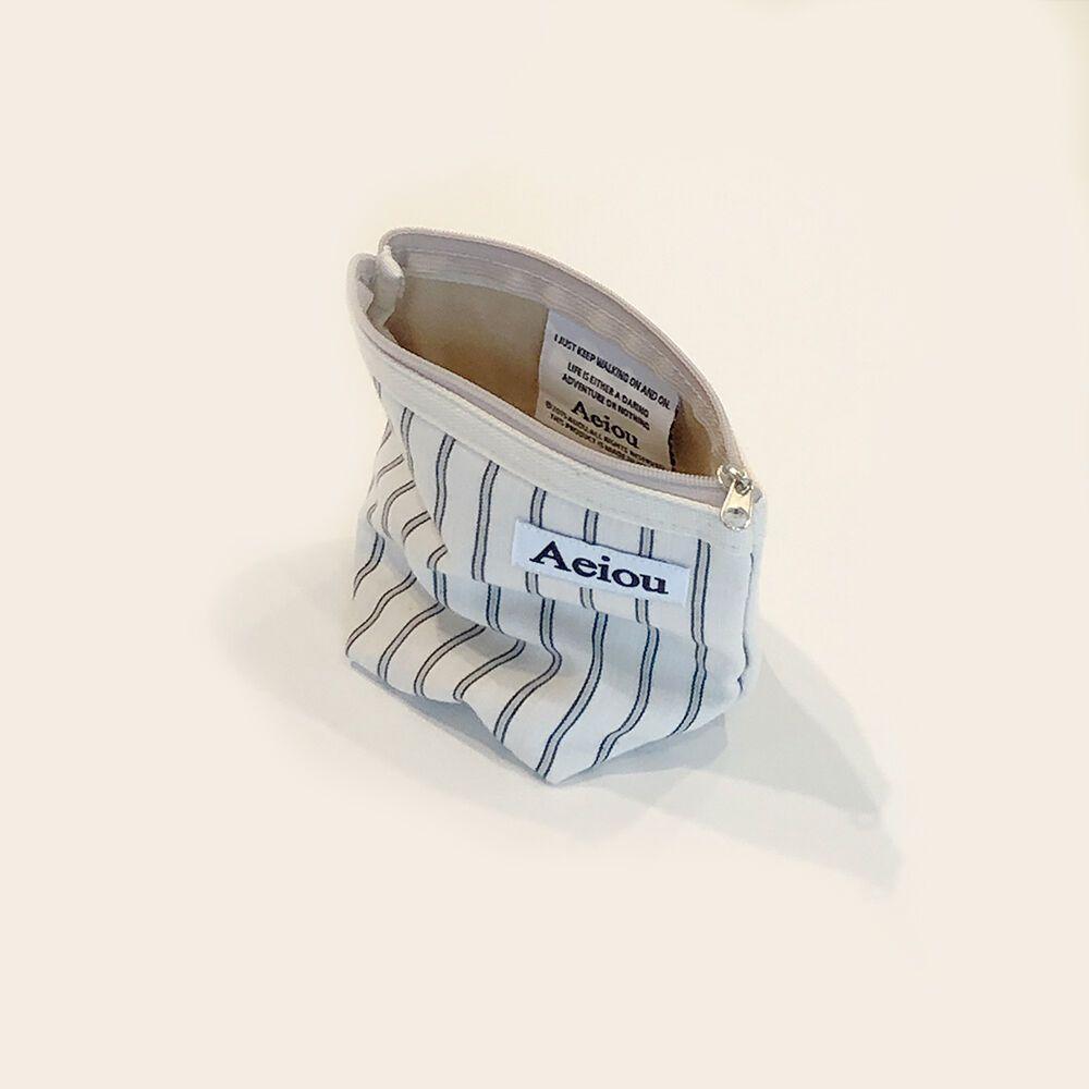 Aeiou Basic Pouch (M size) Cotton Gray Line