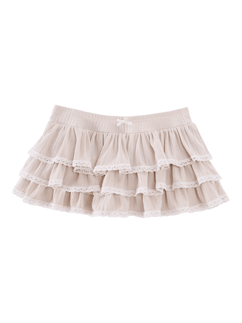 Ballerina Bliss Ruffle Mini Skirt (Beige)