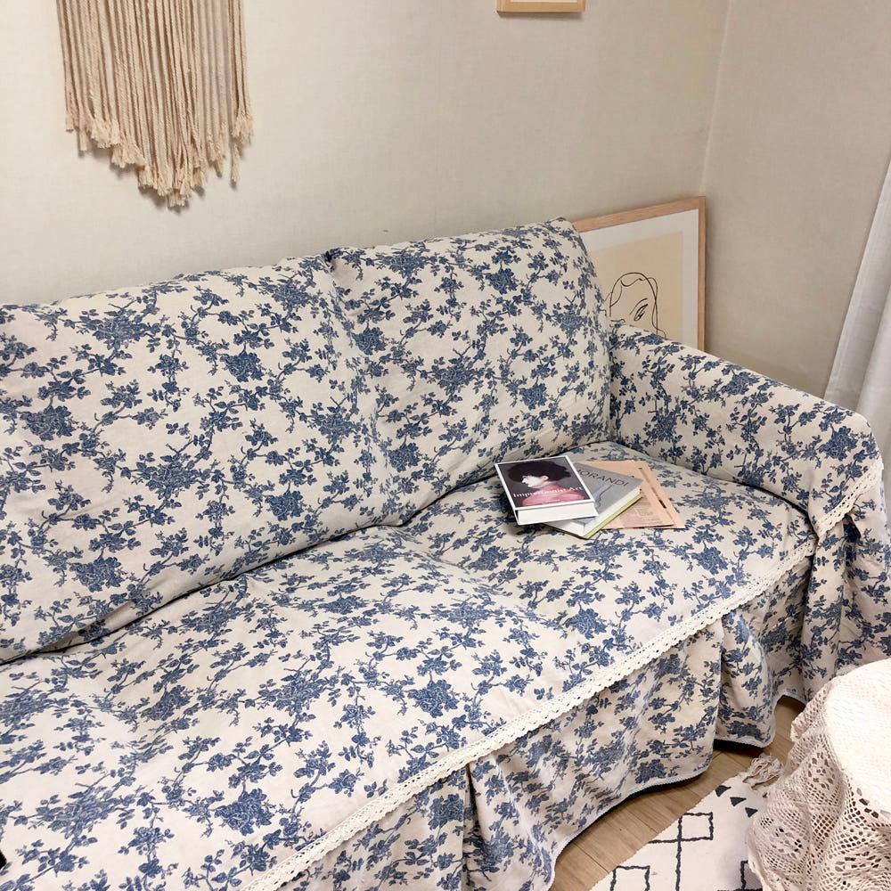 블루플라워 사계절 2인 쇼파커버 소파덮개 천커버 천갈이 리폼