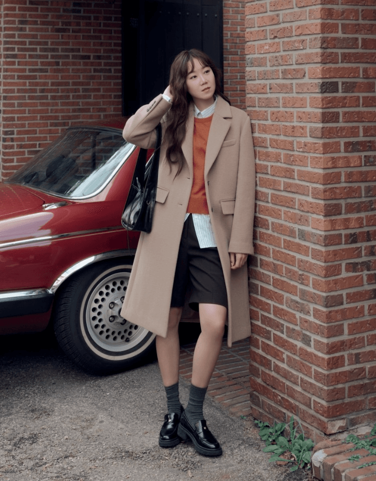 cashmere wool single coat - beige