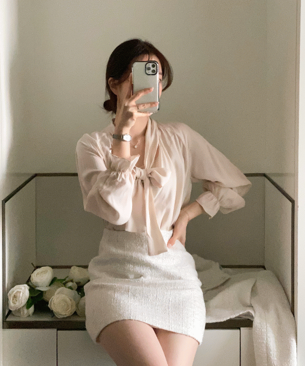 [하객룩💕/레이어드템]델리아 리본 타이 여리 블라우스