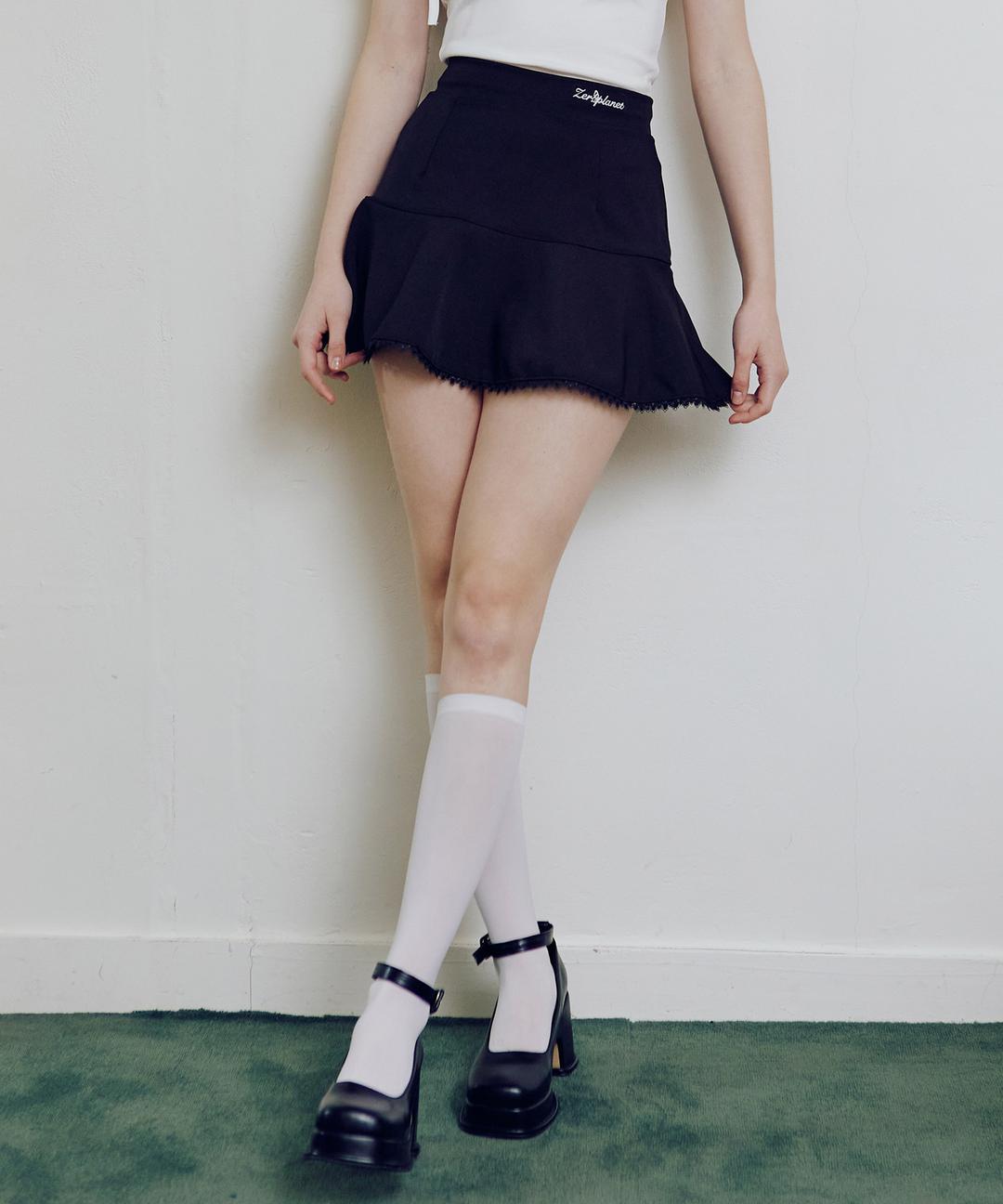 제로플래닛 웬디 플레어 레이스 스커트 [BLACK]