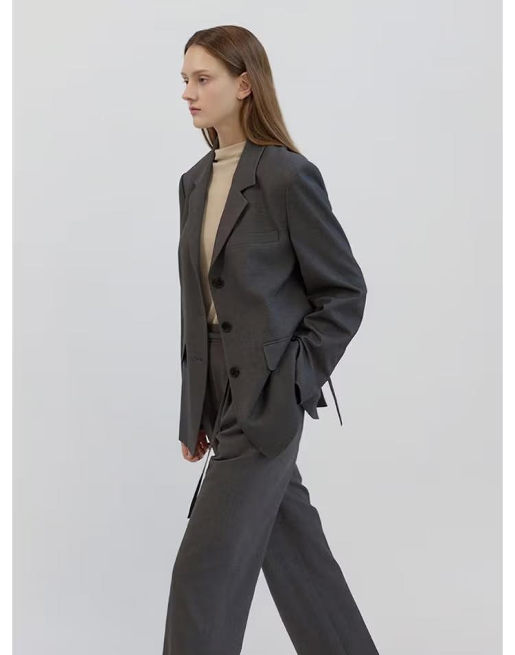 Wool Blend Overfit Back Slit Jacket Grey AT5JAF041GE