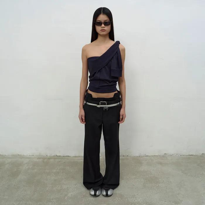 [3rd REORDER] BUSTIER DETAIL JERSEY TOP (NAVY)