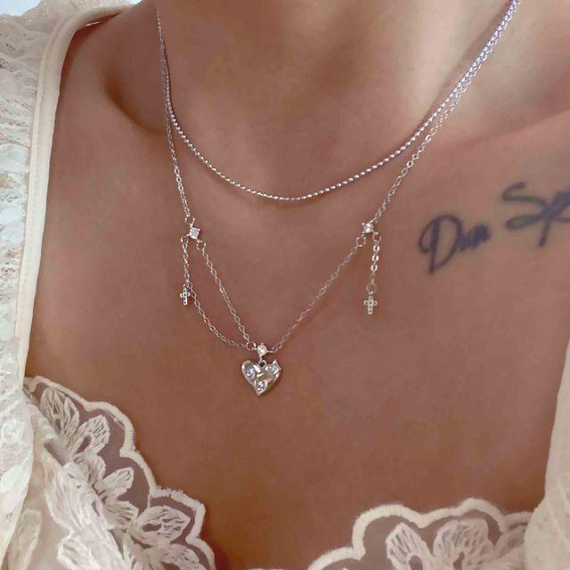 하트 크로스 더블 목걸이