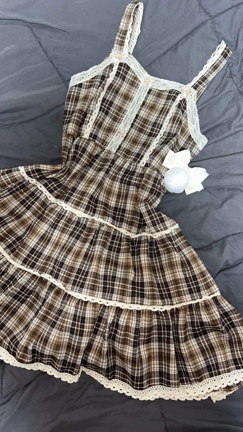 리즈리사깔 라떼갸루 체크 레이스 원피스 | 후루츠패밀리