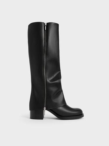 루이스 사이드-지퍼 니-하이 부츠