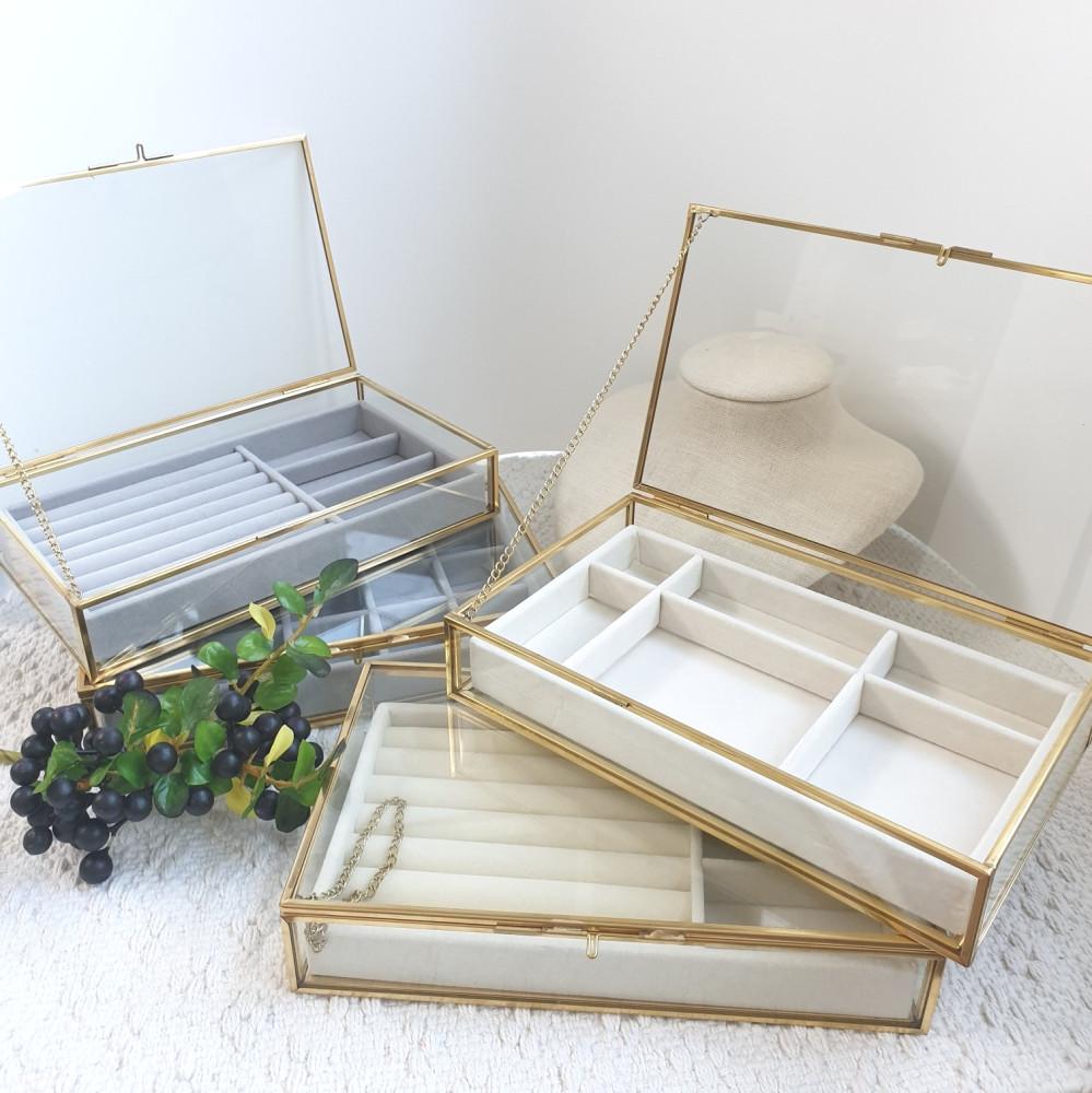 로시니 빈티지 골드 프레임 투명 유리 귀걸이 목걸이 반지 케이스 악세사리보관함 고급 보석함