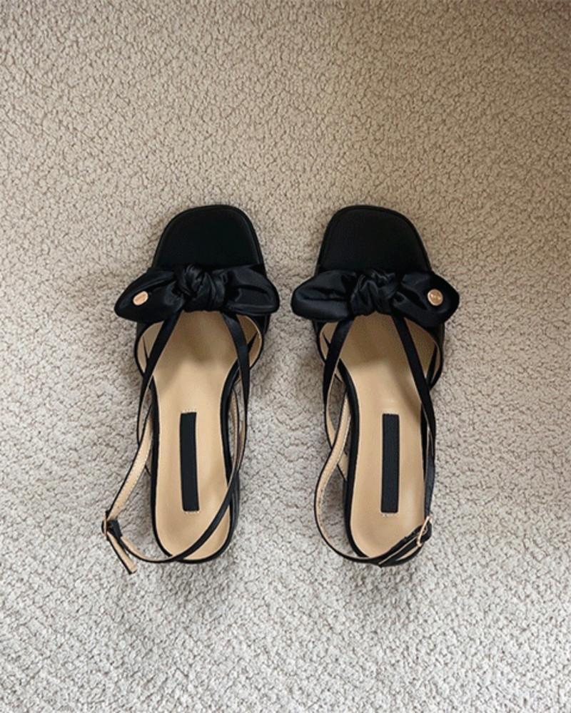 골드 로고 새틴 리본 샌들 (1 color)