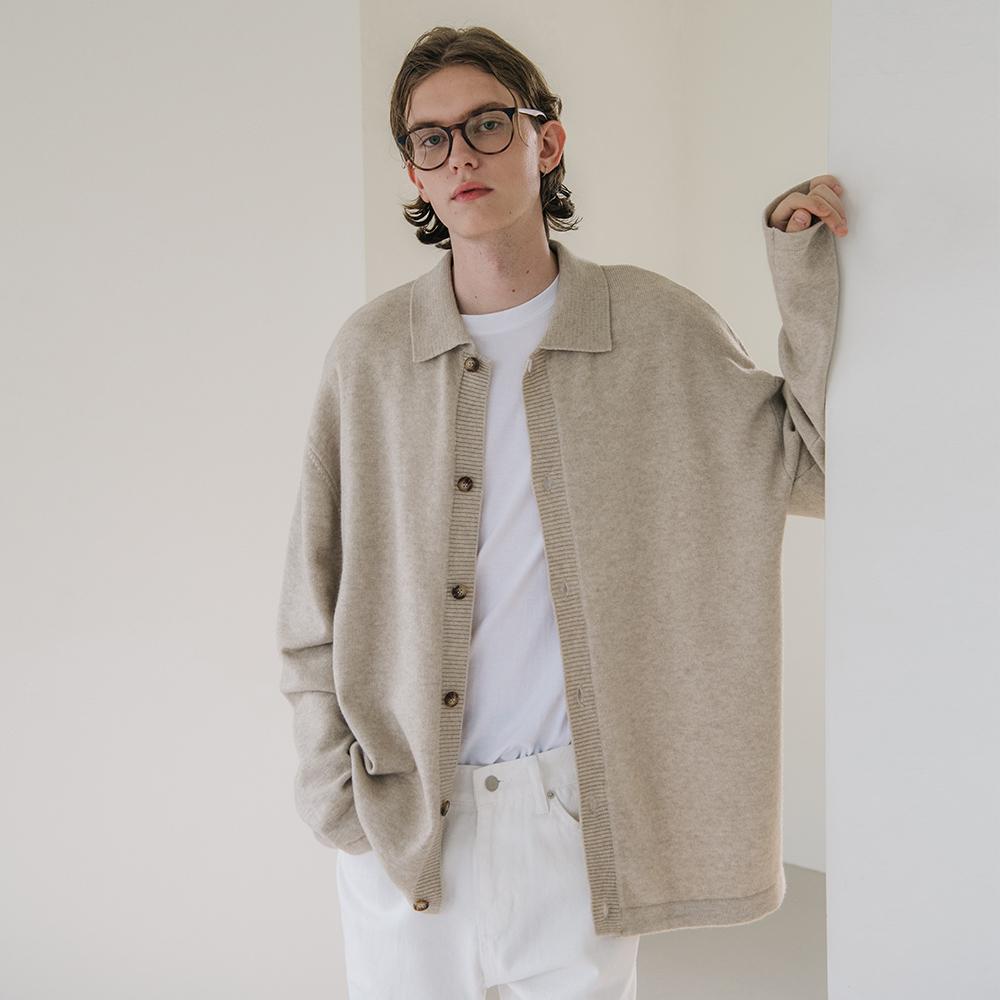 캐시미어 소프트 니트 버튼 카라 가디건 - OATMEAL