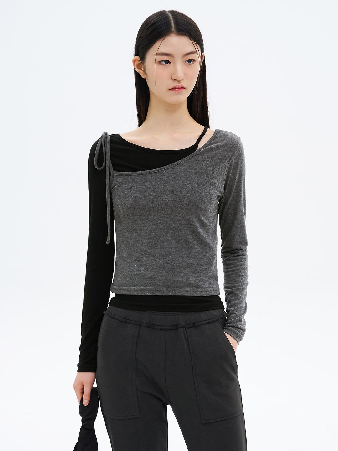 배색 레이어드 저지 세트 - 애쉬