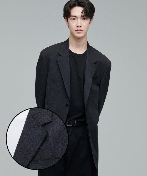 [실밥 디테일] 로 엣지 커팅 오버사이즈 블레이저 [차콜 그레이]