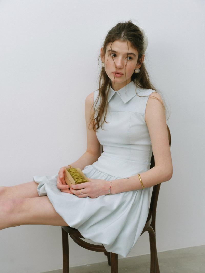 민트 카라 벌룬 미니원피스