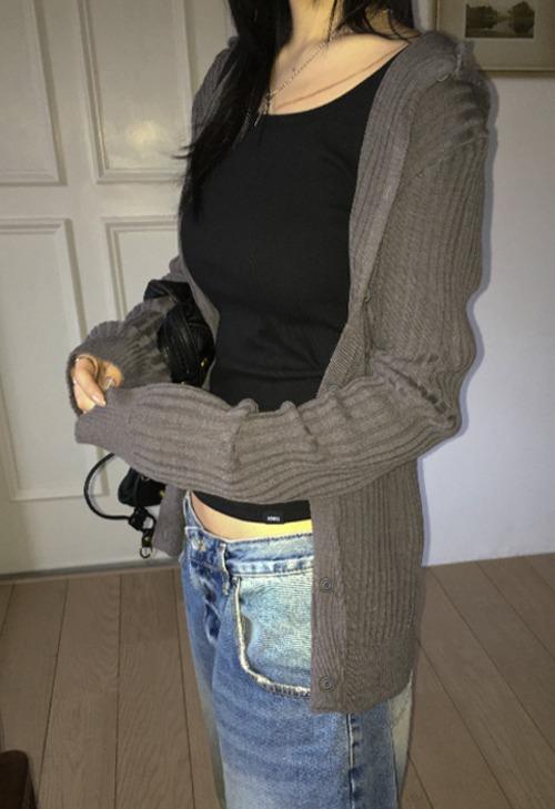 이즈이즈 당일발송 [E.E] DROP HOOD CARDIGAN