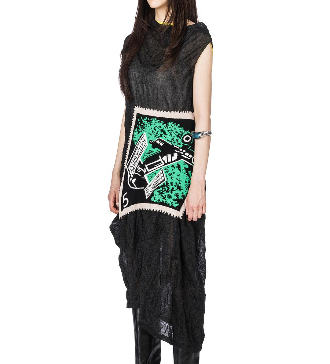 SATELLITE KNIT DRESS LAVA BLACK/GREEN INTARSIA - 38