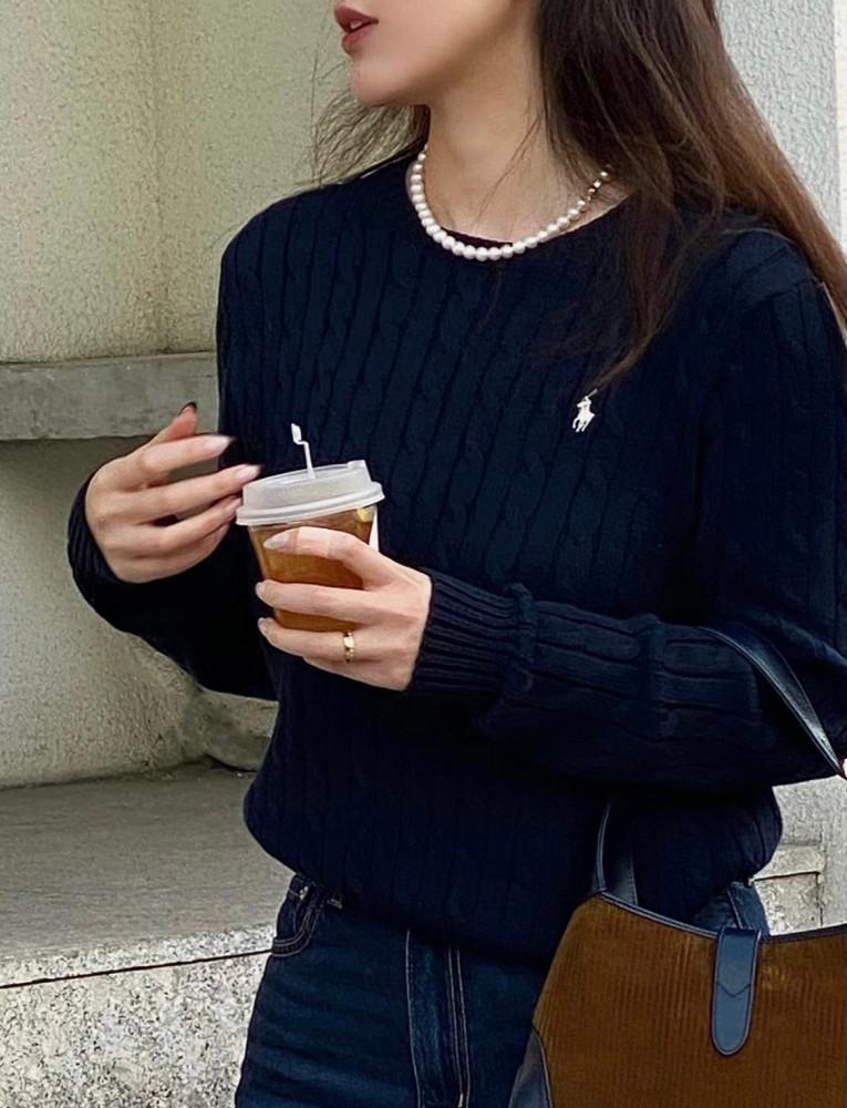 폴로 랄프로렌 케이블 니트 코튼 크루넥 스웨터 긴발