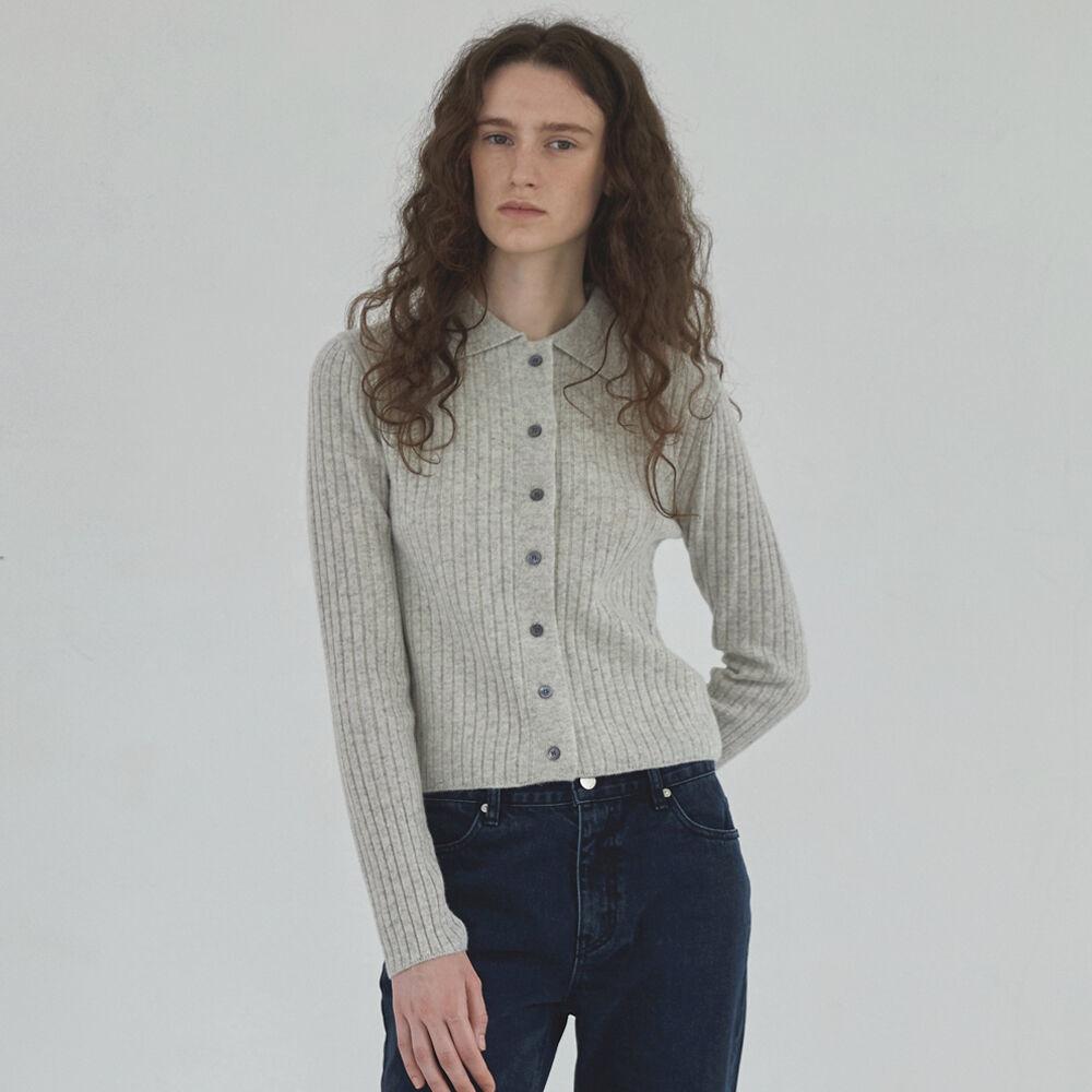 [2차 9/26예약배송] Ribbed collar cardigan (oat gray)